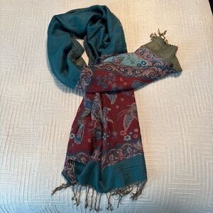 Pashmina Teal and Burgundy Scarf/Wrap